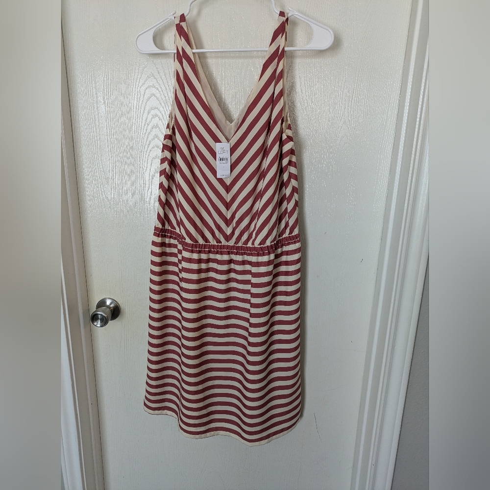 NWT Loft Dusty Rose & Cream Striped Sleeveless Dress Size L